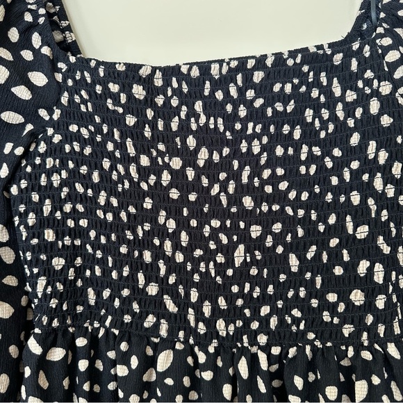 NEW Mi Ami Women M Smocked Top Long Sleeve Black Dalmatian Spots Balloon Sleeve - Picture 6 of 9